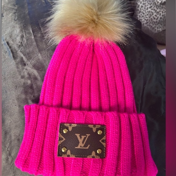 Lavishly Paris/Louis Vuitton Accessories - Upcyled Louis Patch Pom Pom Beanie